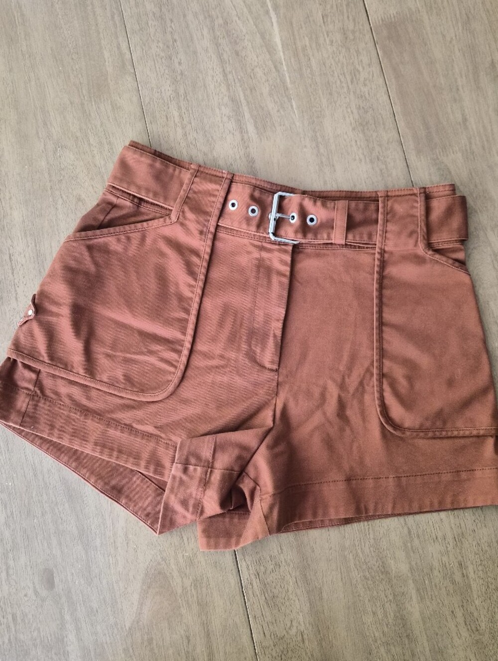 Derek Lam 10 Crosby Rust High-Rise Belted Utility Shorts